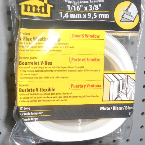 M-D Building Products 3525 M-D 0 V-Flex Weather-Strip with Adhesive Back, 17 Ft L X 7/8 in W, Polypropylene, 2 Pack, White - size: 1 Count (Pack of 2)