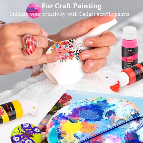 Caliart 36 Colors Acrylic Paint Set with 12 Brushes - color: Regular, size: 2 Fl Oz (Pack of 36)
