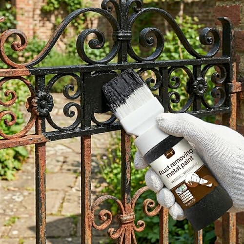 Black Touch Up Paint for Metal，2-in-1 Rust Converter，6.35 Fl oz - color: Metallic Black