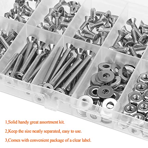 HELIFOUNER 250 Pieces #6-32 x 1/4" 5/16" 3/8" 1/2" 5/8" 3/4" 1" 1-1/4", Countersunk Head Socket Cap Screws Bolts Washers Nuts Kit, Coarse Thread, Fully Machine Threaded, 304 Stainless Steel - size: #6-32, style: Countersunk Head