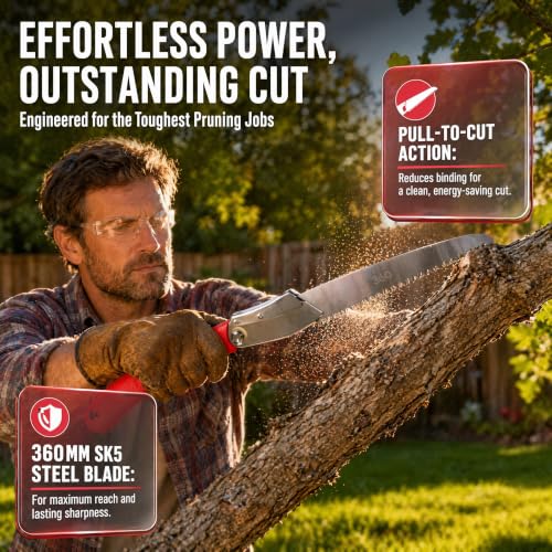Premium Folding Saw 360mm with SK5 Steel Blade - 14 Inch Camping Hand Saw for Wood Cutting, Pruning, Backpacking and Hiking - Heavy Duty Impulse Hardened Teeth