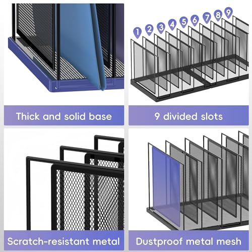 9-Section Desk File Organizer, Vertical File Holder, Mesh Desktop File Folder Metal File Binder Organizer Stand for Office Home Classroom, Black - color: Black, size: 1 Pack 9-Section