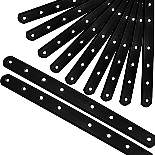 12Pack Straight Brackets Black Mending Plate 10In Metal Brackets for Brace - size: 12 Inch (12 Pack)