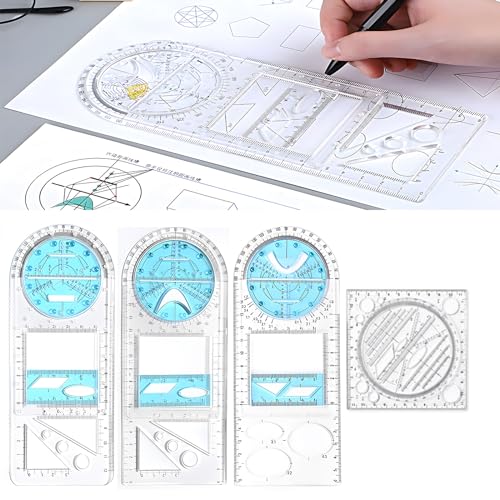 4 Pcs Multifunctional Geometric Ruler,Math Measuring Rulers for Drawing and Art,Metric Ruler Drawing Tool for School Office Supplies and Build