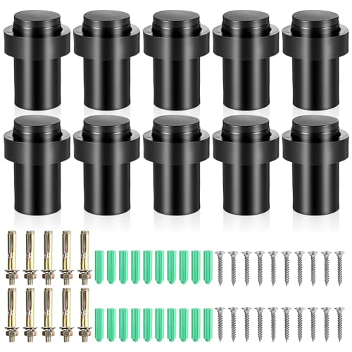 10 Pack Black Floor Door Stopper Cylindrical Door Stops 2.4'' Doorstops