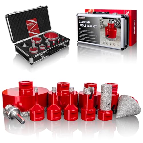 Diamond Hole Saw Kit, Tile Hole Saw Kit Vacuum Brazed 11Pcs (1/4"-4") - size: 6/8/10/20/35/50/65/100MM/2"/20MM