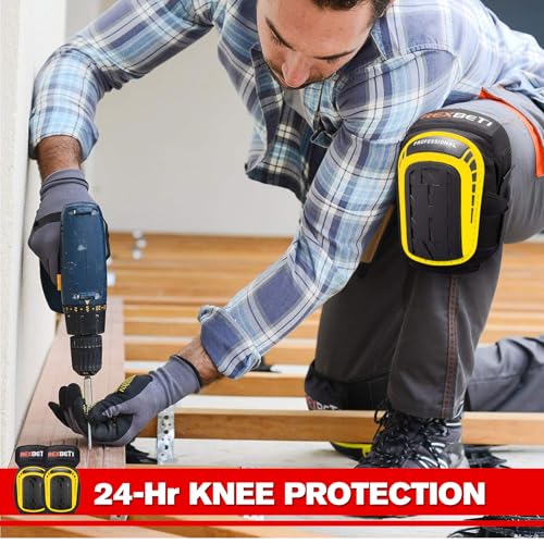 REXBETI Knee Pads for Men, Anti-slip Construction Gel Knee Pads for Work - color: Yellow