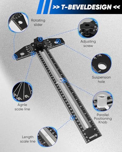 Saker Aluminum Alloy Multi-Angle Marking Ruler,Adjustable Sliding T-Square with Scriber & Protractor,Precision Layout Tool for Woodworking, Carpentry & Design (Black) - color: Black