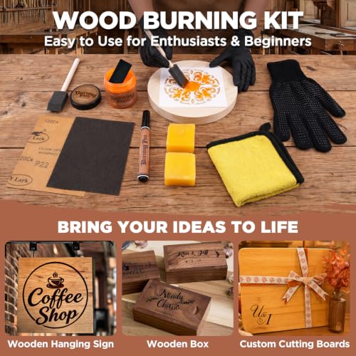 13PCS Wood Burning Paste Kit, 4OZ Wood Burning Gel with Single Sided Wood Burning Pen Marker for Easy Application & Beautiful Engravings, Ideal DIY Craft Kit for Beginners and Handmade Enthusiasts