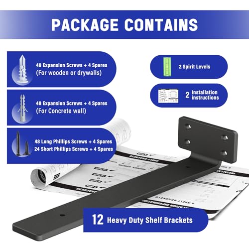 Goovilla Shelf Bracket, Floating Shelf Brackets 12 inch Long, 12 Pack,Black - size: 12 Inch, style: Black 12Pack