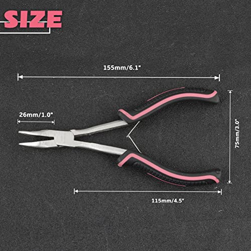 Long Reach Bent Nose Pliers with Serrated Jaw 6 Inches Mini Bent Long Nose Pliers Bent Chain-Nose Pliers Curved Long Nose Plier For Jewelry Making Working In Tight Spaces Pink Tool for Women - style: Bent Nose Plier