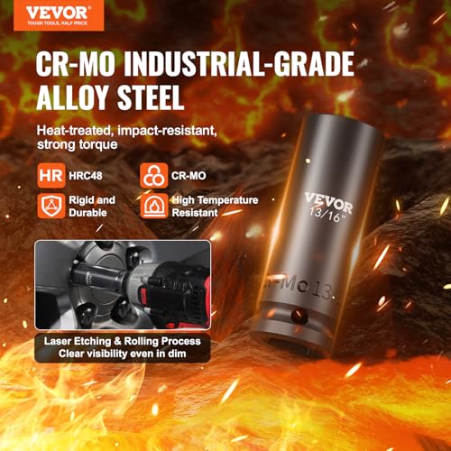 VEVOR Impact Socket Set 130 Piece 3/8" & 1/2" - SAE & Metric Drive Socket Set - 6 Point Cr-Mo Alloy Steel for Auto Repair - Easy-to-Read Size Markings - Includes Storage Case - size: 1/2" 3/8" 130 PCS