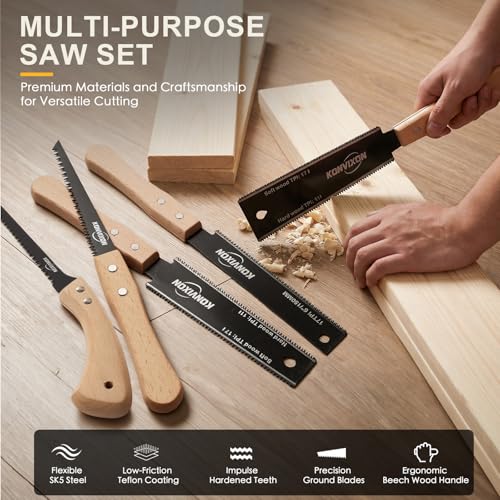 5PCS Hand Saw Set, SK5 Steel Blade, Hardened Teeth, Teflon Coating