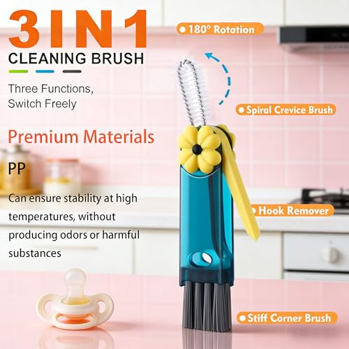 3 in 1 Cup Lid Cleaning Brush - Upgrade Cup Lid Brush, Portable Water Bottle Crevice Cleaner Brush for Tiny Cup Lid Detail, Bottle Tight Spaces Cup, Sealed Food Storage Containers with Lids(3 PCS) - color: Blue, Green, Black(four-leaf Clover)