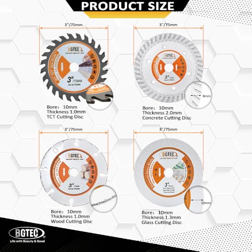 BGTEC Circular Saw Blade - 4PCS 3" Cutting Disc Arbor 3/8" for Wood Plastic Concrete Glass - style: TCT+Wood+Concrete+Glass