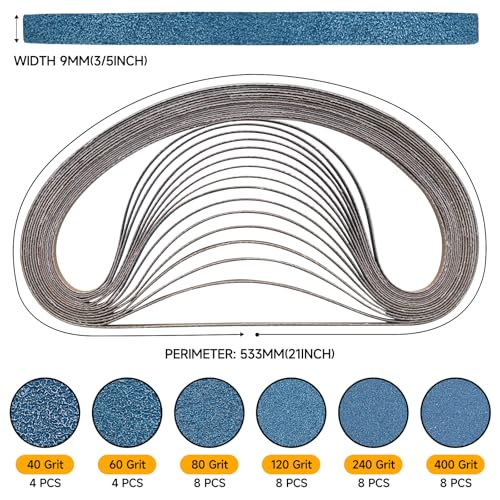40-Piece Premium 3/8 x 21 Inch Zirconia Sanding Belts 40-400 Grit - color: Mix Grit, size: 3/8x21 Inch