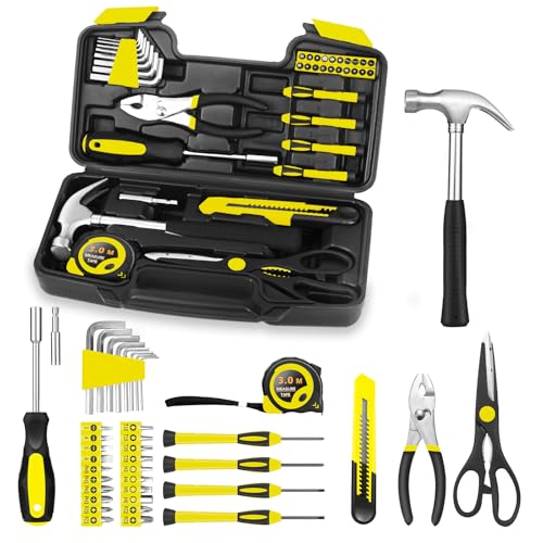 HANGYING 39-Piece Household Tools Kit, Yellow Tool Set with Storage Case - color: Yellow