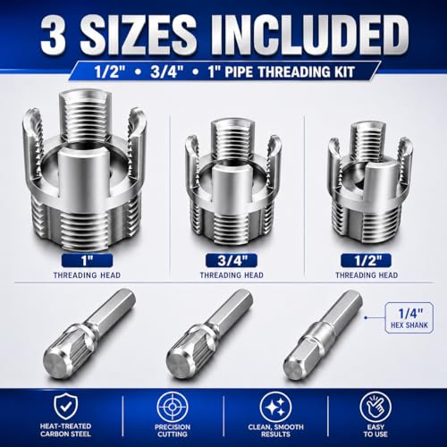 3PCS PVC Pipe Threader Kit – Dual Internal & External Thread Cutting Tool for 1/2", 3/4", 1" Pipes – Premium Carbon Steel, Drill Compatible, DIY Plumbing & Water Pipe Repairs