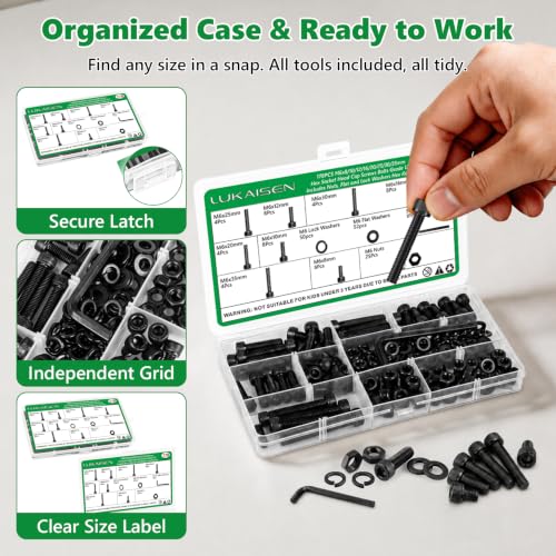 178Pcs M6 Metric Screws, 12.9 Alloy Steel Hex Bolts & Nuts Kit - size: M6 178pcs 3