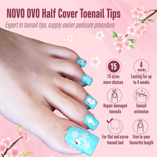 NOVO OVO Fake Toe Nail Tips Sharp Square Half Cover, Soft Gel Toenail Extension, Prefiled Clear Double Matte C Curve for Pedicure Acrylic Press on for Salon, Longtoes Claw Toenails x 15 Sizes 240 Pcs - color: Sharp Square Half Cover