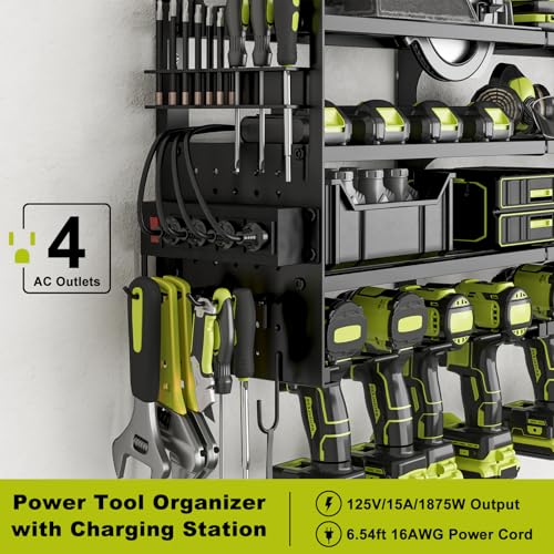 Power Tool Organizer Wall Mount, 12-Drill 4-Tier Charging Station, Black - color: Black