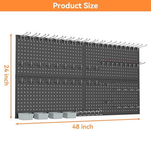 WALMANN Metal Pegboard Kit with Accessories, 24x48 in Garage Tool Pegboards - color: Black