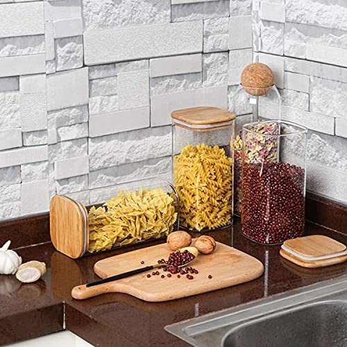 ComSaf Glass Storage Containers with Lids 1.6 Qt, Set of 3 Food Storage Jar | Square Kitchen Canisters, Glass Pantry Jars, Pantry Organizers, Dry Food Storage, Tea, Oat, Spice, Coffee, Cereal, BPA Free - size: 1.6Qt*3