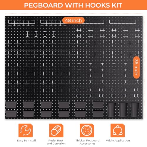 INCLY 226PCS Black Metal Pegboard Wall Organizer 48x36 Inch - color: Black, size: 48x36 Inch