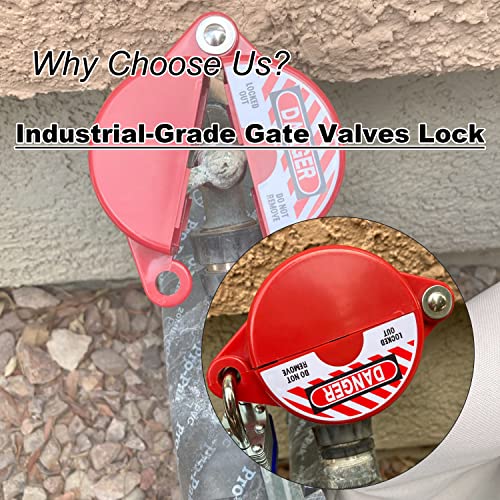 Gate Valve Lockout and Safety Padlock, 2Sets, Hose Bib Lock for Outdoor Faucet Knob/Water Spigot/Propane Tank, 1 to 2-1/2 in Dia Valve Handles, Plastic Red Secure Locks Device for Outside Garden Valve - size: 2 Pack with Padlock