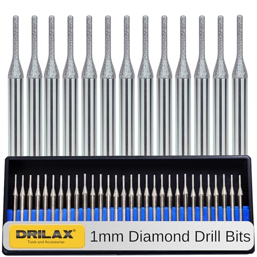 Drilax 30-Piece 1mm Diamond Drill Bits Set – 1/8 Shank Compatible with Dremel Rotary Tools – Precision Diamond Dremel Bits for Jewelry Making, Stone, Glass, Ceramic, Sea Glass, & Gemstones - size: 1mm