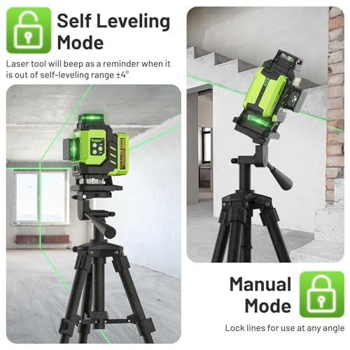 Huepar Laser Level 360 Self Leveling, Rechargeable Green Laser 4x360° Cross Line Lazer Leveler 4D Level Laser Tool for Construction with Two Li-ion Batteries, Magnetic Bracket &Hard Carry Case -LS04CG
