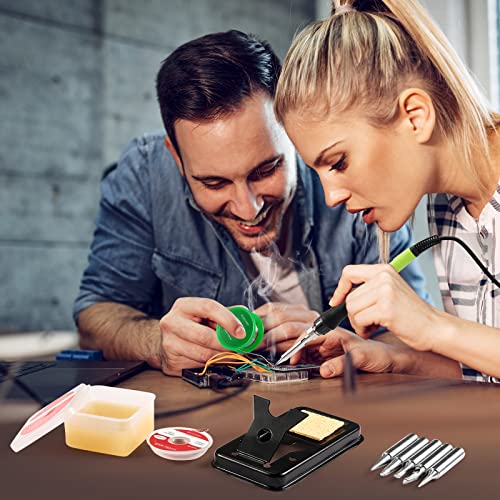 Soldering Iron Kit, 100W LED Digital Solder Gun kits with Ceramic Heater, Adjustable Temperature Welding Tools with Tips, Wick Braid, Stand, Solders Wire, Sponge, Flux Paste
