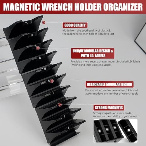 48 pcs Magnetic Modular Wrench Organizer Wrench Holder - Wrenchs Tool Organizers for Tool Drawer Storage, Wrenchs Rack with Metric SAE Labels, Tool Storage Set Holder Festival for Mechanics - style: 48 PCS