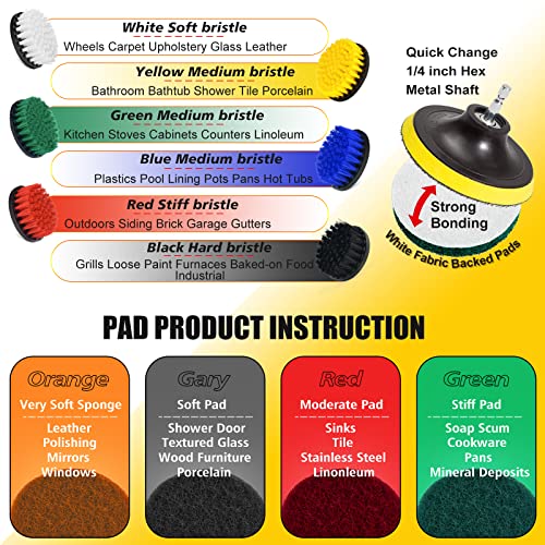 45 Piece Drill Brush Attachment Set, All Purpose Power Clean Scrubber Brush, Scrub Pads & Sponge with Extend Long Attachment for Bathroom, Kitchen,Grout,Tub,Tile,Corners, Auto