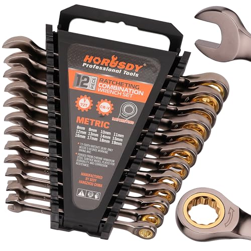 HORUSDY 12-Piece Metric Ratcheting Wrench Set | 8-19 mm | Ratchet Combination Wrenches Set with Organizer | 72-Teeth | Chrome Vanadium Steel - style: 12-Piece Metric Ratcheting - Basic