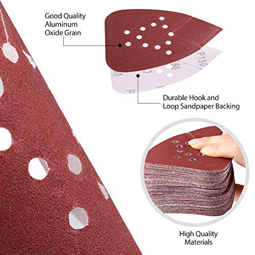 LotFancy 150 Grit Sanding Pads for Black and Decker Mouse Sanders, 50PCS Hook and Loop Sandpaper Sheets, 12 Hole Detail Palm Sander Sand Paper - size: 150 Grit