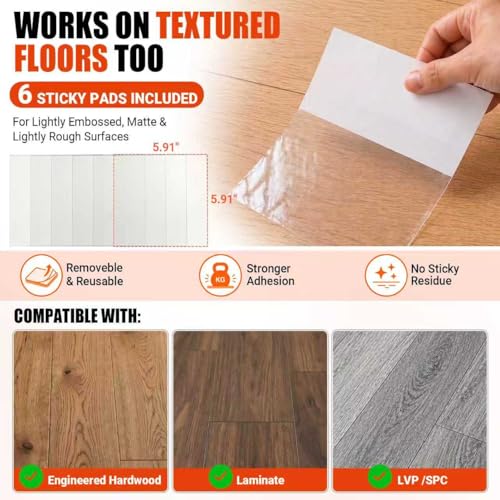 Floor Gap Fixer Tool: Flooring Repair Tool with Dual 45° Striking Surface & Suction Cup for Laminate & Vinyl Plank (LVP/SPC) Floors, Floor Gap Puller Kit with Mallet, 6 Upgraded Adhesive Pads, Scraper