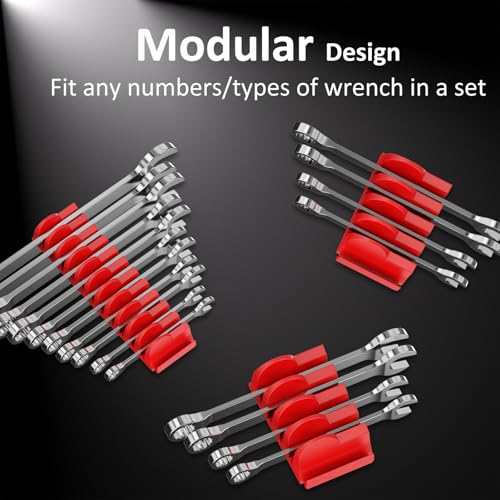 DEHOYI 24pcs Magnetic Modular Wrench Organizers for Tool Drawers - Wrench Rack with Metric&SAE Labels,Tool Storage Holder with Magnet.Gift for father, brother&boyfriend (Red with magnets)