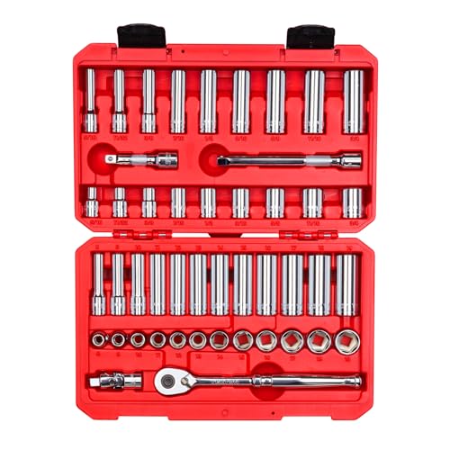 TEKTON 3/8 Inch Drive 6-Point Socket and Ratchet Set, 46-Piece (5/16-3/4 in., 8-19 mm) | SKT15301 - size: 46-Piece (8-19 mm)