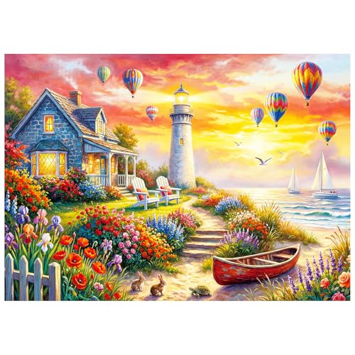 Coastal Lighthouse Sunset Puzzles for Adults 1000 Pieces - color: Coastal Lighthouse