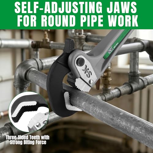 SK 14'' Self-Adjusting Pipe Wrench, Aluminum Plumbers Wrench