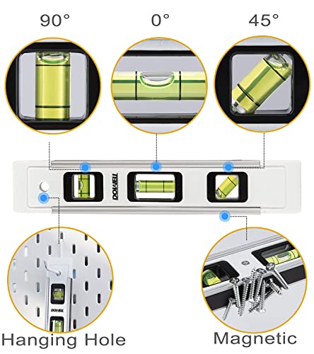 DOWELL 9 Inch Magnetic Spirit Level, Leveler Tool, 3-Pack, White - color: 3pcs-white