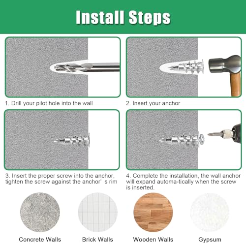 500PCS Zinc Self-Drilling Drywall Anchors with Screws Kit, 250pcs Heavy Duty Metal Wall Anchors and 250pcs #8 x 1'' Screws