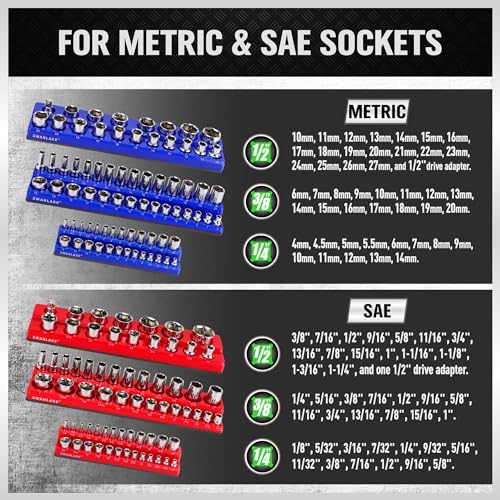 Magnetic Socket Organizer Set, 6PCS Socket Holder, 1/4", 3/8", 1/2" Sockets Holds 143 Pieces Magnetic Sockets Trays (Blue&red, 6 Pcs) - style: 6PCS Red/Blue