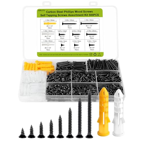 #4 Black Wood Screws Kit, 500pcs Flat Head Phillips Short Screw Set - color: M3-Black, size: 500PCS