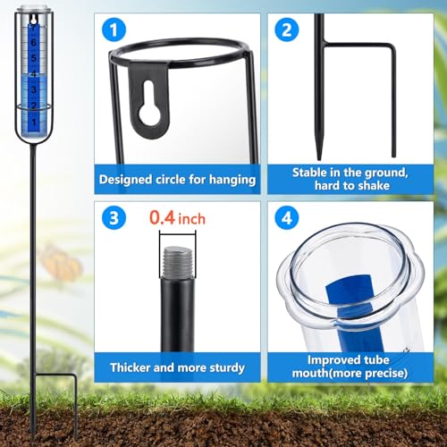 Rain Gauge Outdoor，7" Freeze Proof Rain gauges for Yard with Stake - size: 3-Section Rain gauge Black