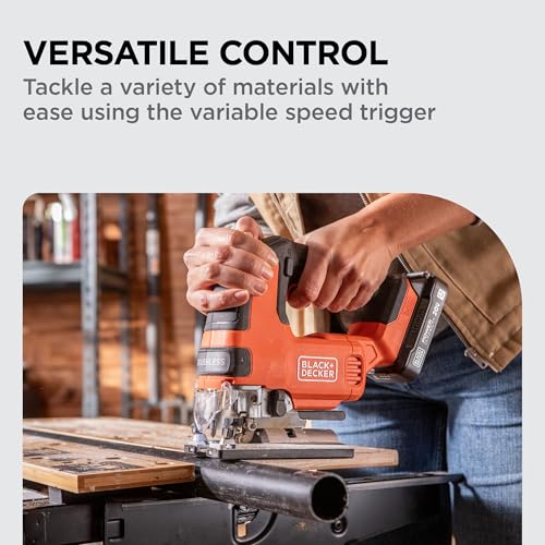 BLACK+DECKER 20V MAX Brushless Cordless JigSaw Kit with 2.5Ah Battery and Charger, 24T Steel Blade, 6T Wood Blade, Up to 82 Ft per Charge, 1 In. Stroke, Variable Speed, LED, PowerConnect (BLJS78E1) - style: Tool + Battery Kit