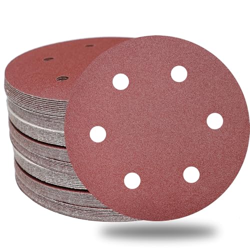 100 PCS 9-Inch 6-Hole Drywall Sanding Discs Set - 60 80 120 150 240 Grits Sandpaper , 9" Aluminum Oxide Hook-and-Loop Drywall Sander Paper for Power Drywall Sander