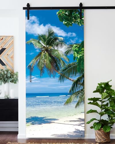 FLFK Door Decal Sticker - Beach Palms,Peel and Stick Mural,Combined Size 36"x80",Split into 2 Pieces - color: Mt5466, size: 36"x80"