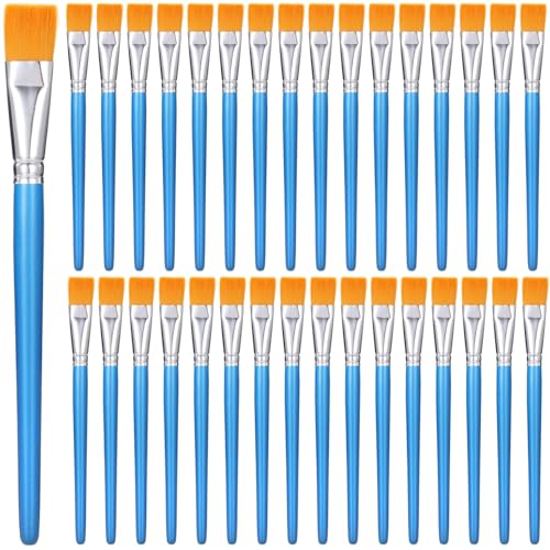 60 PCS 1 inch Flat Paint Brushes for Acrylic Painting - Watercolor Nylon Brushes, Bulk Paintbrushes with Comfortable Wooden Handle, Large Paint Brush for Painting, DIY Projects, Art Classes, Face Art